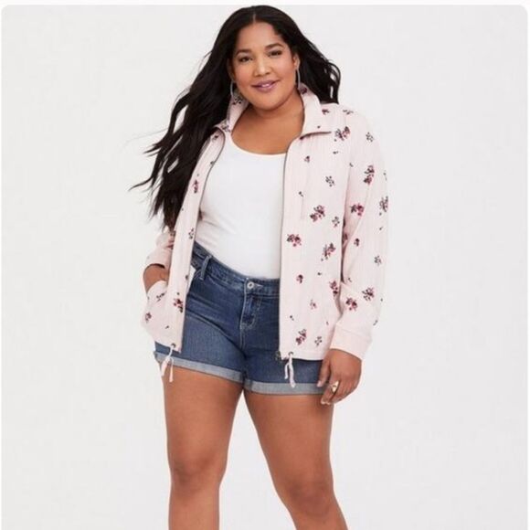 Torrid Pink Floral Stripe Twill Track Jacket 4X Ditsy Floral - Picture 1 of 16